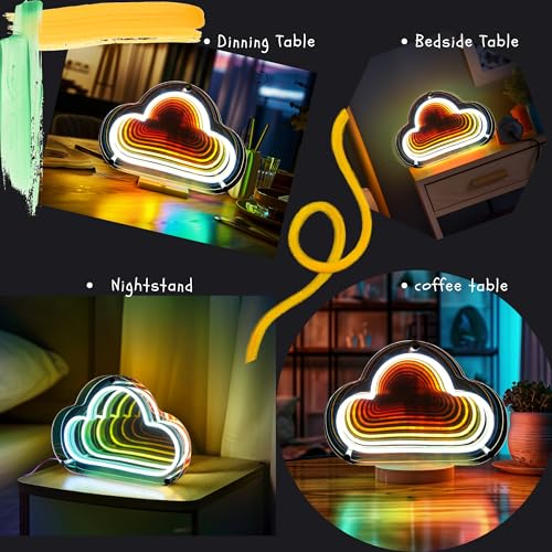 Image of Fariita Infinity Cloud Neon Sign Light Up Infinity Mirror Double-Layer Acrylic Light Cloud LED Lamp with USB Power Bar Home Table Decor Gifts for Birthday Mather's Day Housewarming Congrats Grad