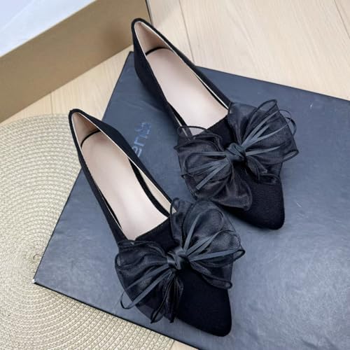 SAILING LU Bow-Knot Ballet Flats Womens Pointy Toe Flat Shoes Suede Dress Shoes Wear to Work Slip On Moccasins4