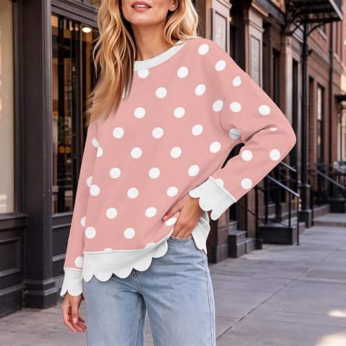 Oversized Sweatshirt for Women Cotton Scalloped Hem Comfy Pullover Tops - image 5