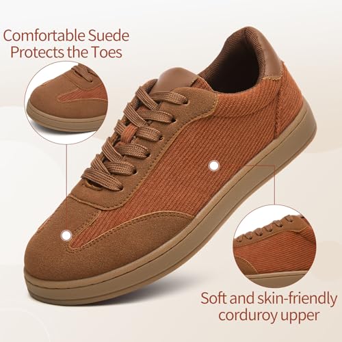 Witwatia Suede & Corduroy Casual Sneakers for Women Lace-up Trendy Women’s Shoes Non-Slip Walking Shoes with Memory Foam Insole2