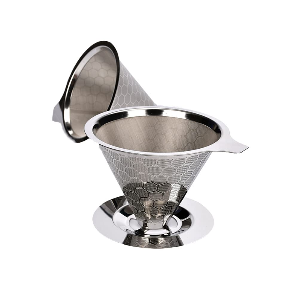 Gocoffun Versare sopra la macchina da caffè 1-2 tazze, filtro riutilizzabile a cono per caffè, filtri da caffè riutilizzabili in acciaio inossidabile con spazzola per la pulizia per casa