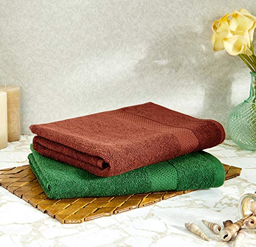 Image of Amazon Brand - Solimo 100% Cotton 2 Piece Bath Towel Set, 380 GSM (Brick Red, Mint Green) Cotton 4 Piece Hand Towel Set, 380 GSM (Twilight Blue, Coral Pink)