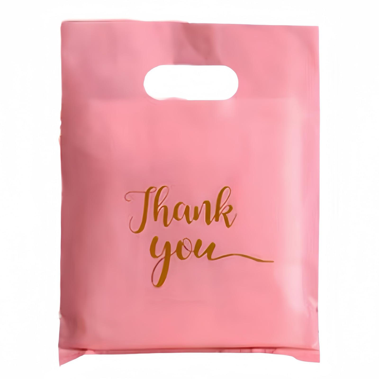 200 sztuk różowych torebek na zakupy z podziękowaniami, 15 x 20 cm, plastikowe torby na prezenty z uchwytami, odpowiednie do małych sklepów detalicznych, toreb na prezenty imprezowe i biznesowe.