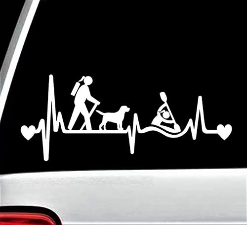 Miniatura 5 de Hiker Girl Hiking with Lab Dog Kayak Heartbeat Decal Sticker for Car Window BG 593