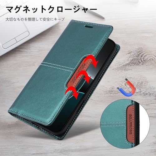 KINVILON iPhone14 / iPhone13 ケース 手帳型 スマホケース 財布型 アイフォン 14 [RFIDブロッキング] カード収納付き 高級PUレザー 耐衝撃 マグネット式 スタンド機能 全面保護 (グリーン)