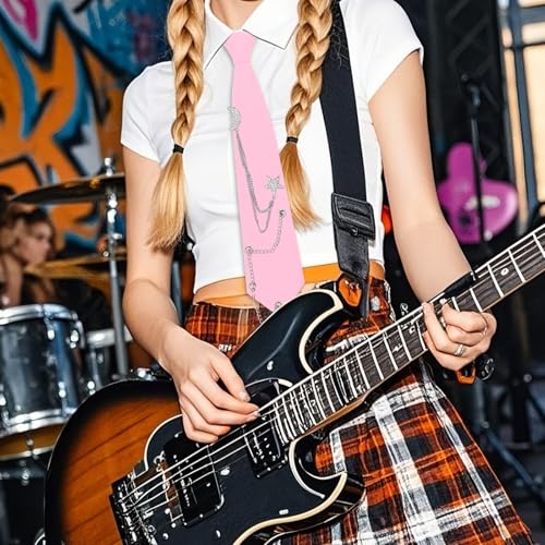 Image of LJBFNN Pre-Tied Ties for Women with Metal Chain, Uniform Shirt Accessory