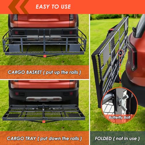 image for MeeFar High Rail Trailer Folding Hitch Mount Cargo Carrier Basket 60