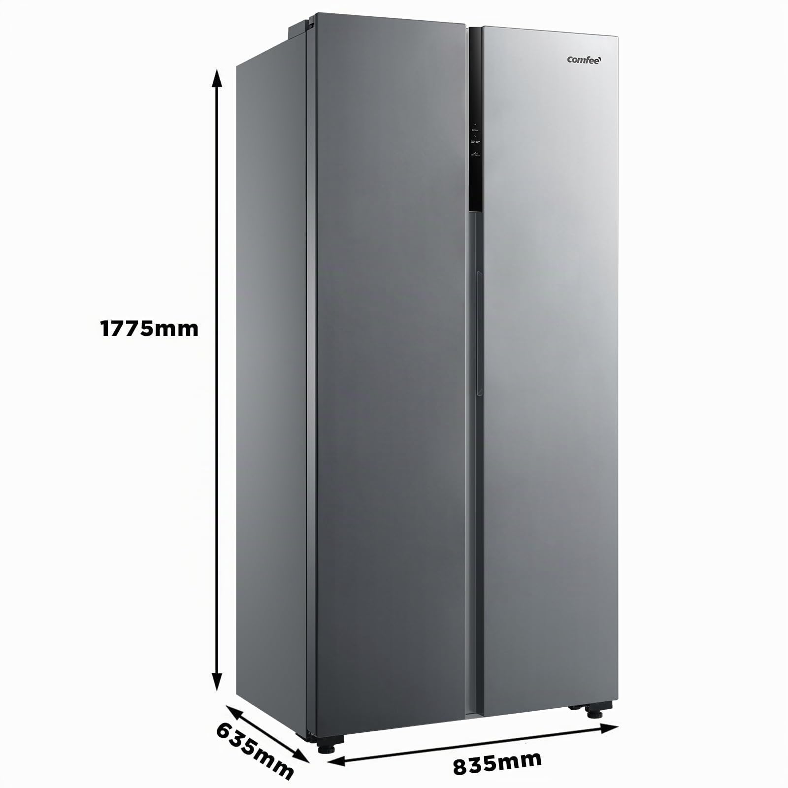 Comfee' RCS609IX2 Side-by-Side Kühl-/Gefrierkombination/No Frost/Inverter Compressor/177,5 cm hoch/271 L Kühlen/189 L Gefrieren/Doppelte Steuerung/SuperCool, Inox