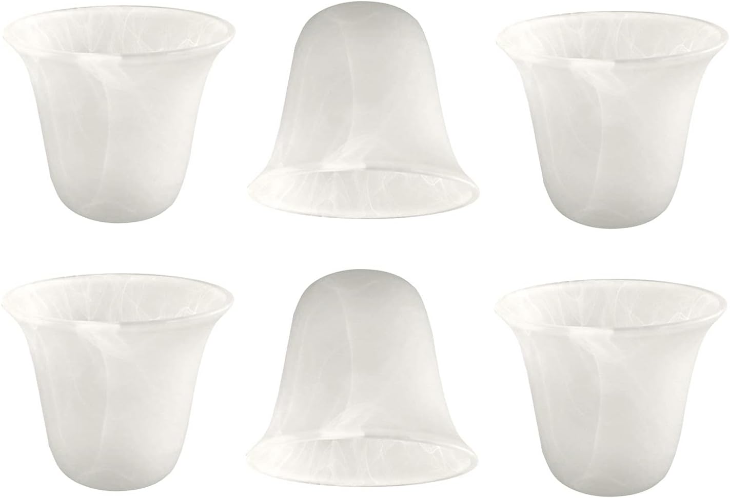 Giluta 6 Pack Bell Shaped Glass Shade Alabaster Light Fixture Shades Replacement for Ceiling Fan Light Wall Light, Lipless with 1-5/8 inch Fitter Opening