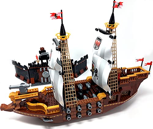 Modbrix Bausteine Schiff, 850 TLG. Klemmbausteine Set mit Segelschiff und Piraten Fort – Bild 3
