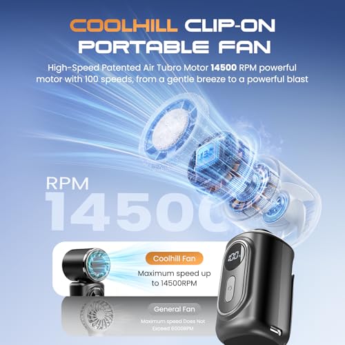 Image of Portable Mini Clip On Fan, Turbo Handheld Fan Rechargeable Portable Fan