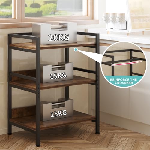 Image of HOME CUBE 3-Tier Metal Storage Shelf with Wooden Shelves, Kitchen Organizer Rack, Microwave Stand, Bookshelf, Standing Shelf Units, Multipurpose Storage Rack for Living Room, Office, Garage, Shops