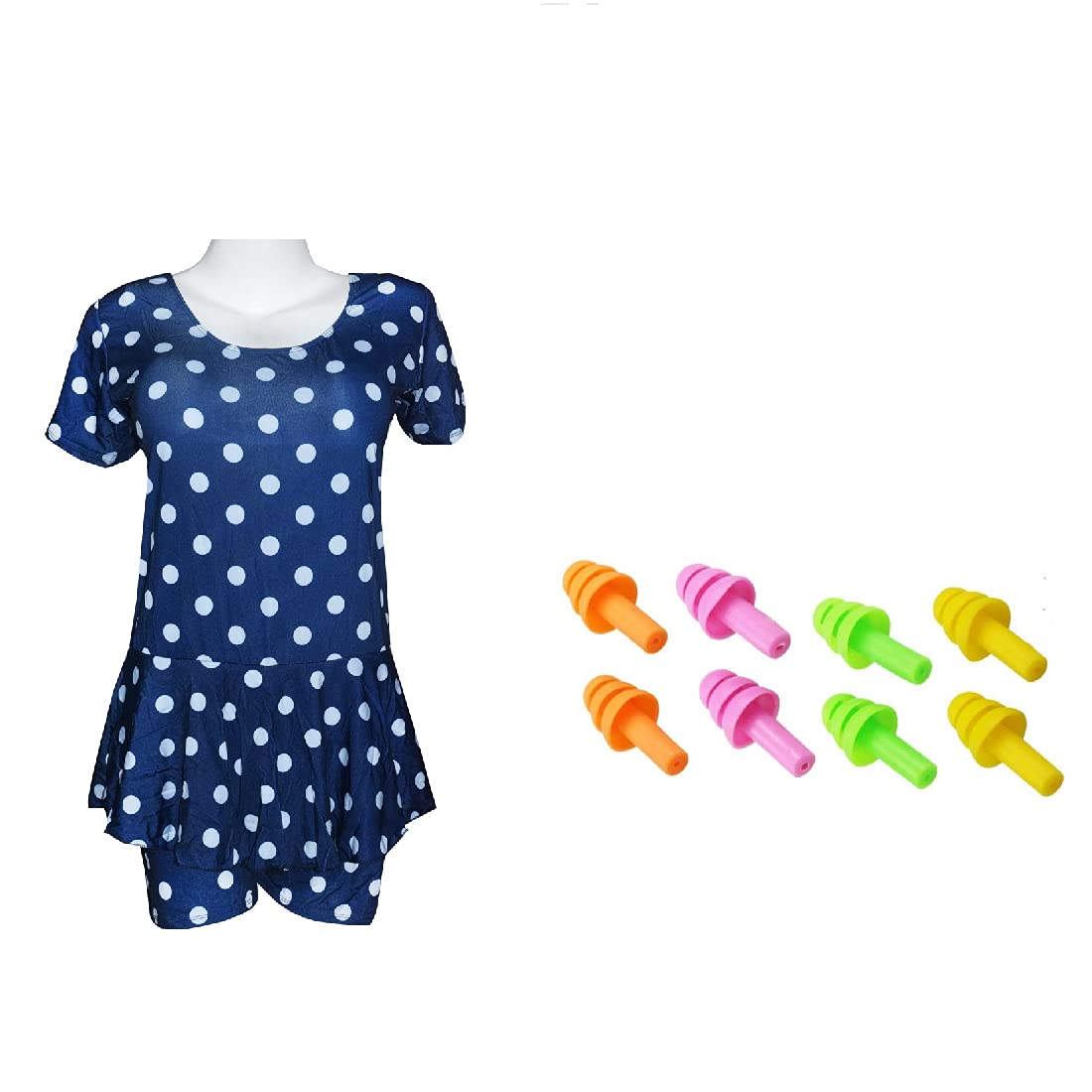 I-SWIM LADIES COSTUME IS-104 NAVY/WHITE DOTS SIZE 3XL WITH EAR PLUG AND NOSE PLUG (PACK OF 12)