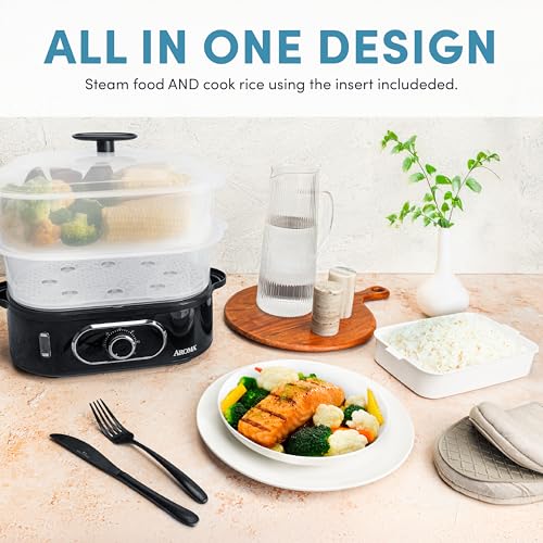AROMA® Double Food Steamer Basket and Electric Rice Steamer with Easy-Read Water Level and Timer - Image 6