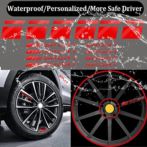Image of Pincuttee 14pcs Car Decal Stickers,Wheel Rim Decal Sticker,Sport Logo Reflective Stickers,Sport Emblem Car Rear Bumper Sticker,Rear Mirror Decals for All Vehicles(Red,14PCS)
