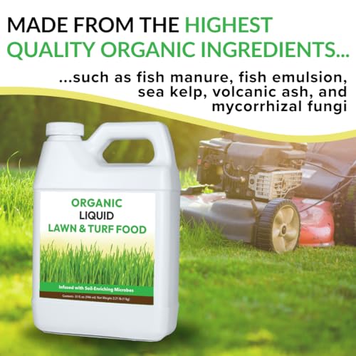 Image of Organic Liquid Lawn & Turf Food - Quickly Rejuvenates Lawn Health and Restores Rich Green Colors to Depleted Grass | Infused with Soil Enriching Microbes (32oz, 2 Pack, Treats Up to 10,000 Sq. Feet)