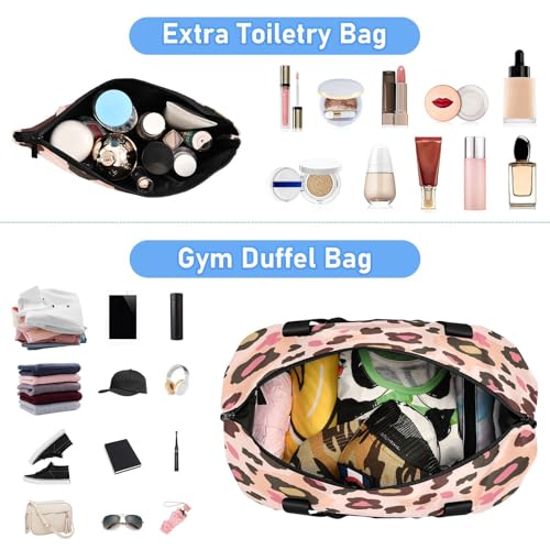 Watercolor Leopard Gym Bag for Women Sport Travel Duffel Bag Shoulder Weekender Overnight Bags with Wet Pocket & Shoe Compartment4