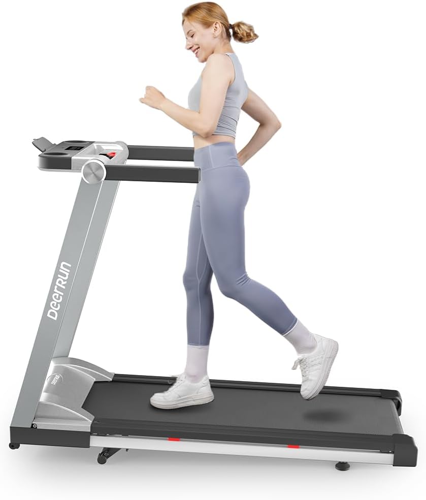 DeerRun Folding Treadmill, 3.0HP Foldable Treadmills with 300 LBS Weight Capacity for Home, Compact Portable Treadmill for Small Space Walking Jogging Running