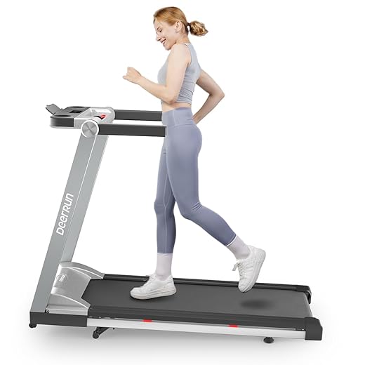 DeerRun Folding Treadmill, 3.0HP Foldable Treadmills with 300 LBS Weight Capacity for Home, Compact Portable Treadmill for Small Space Walking Jogging Running