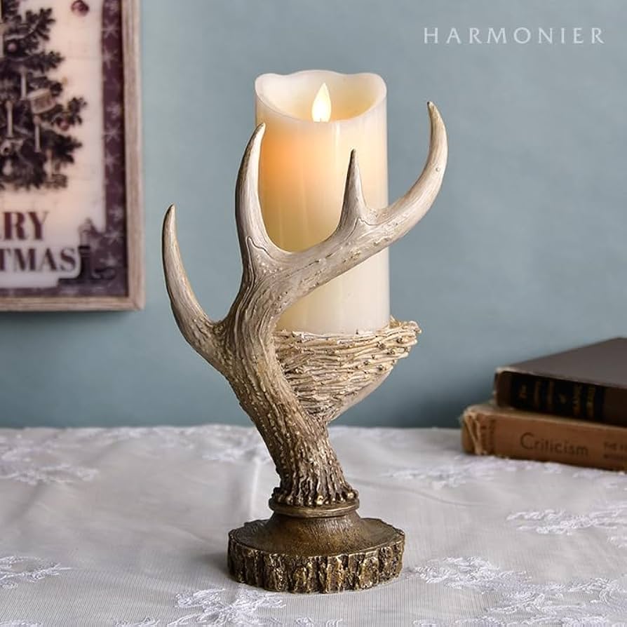 Amazon.co.jp: アントラーキャンドルホルダー 角 鹿 トナカイ