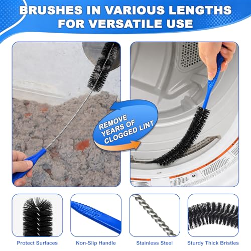 Image of PetOde 5Pack Dryer Vent Cleaner Kit Vacuum Hose Attachment Gray 31.5 inch | Cleaning Brushes for Refrigerator Coils, Condenser, Window Tracks, Toilets