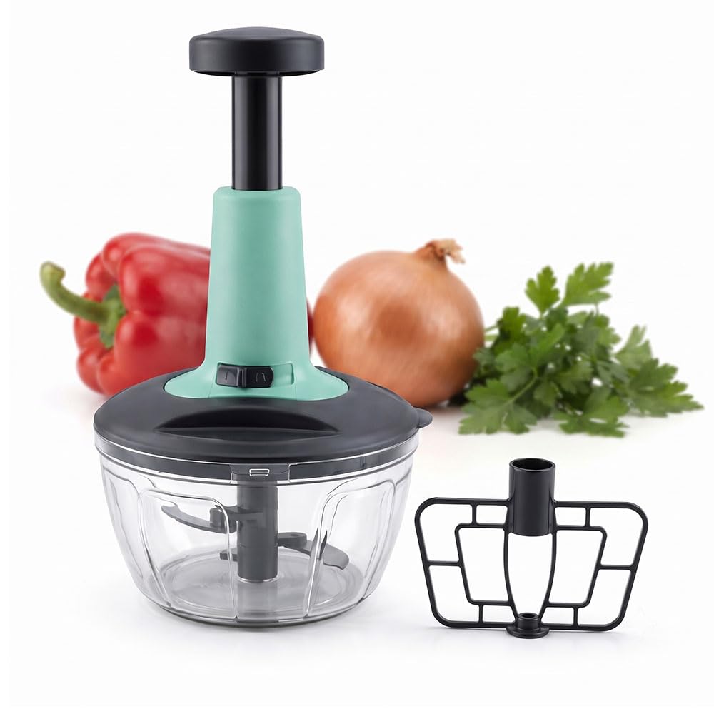 manual kitchen food processor with push handle and whisk attachment for vegetable cutting