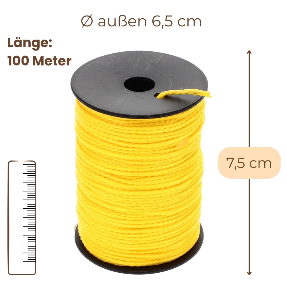 Línea de albañil, línea de guía, línea de pavimentación, línea de colocación, línea de plomada, línea de construcción, 100 m, 2 mm, amarillo