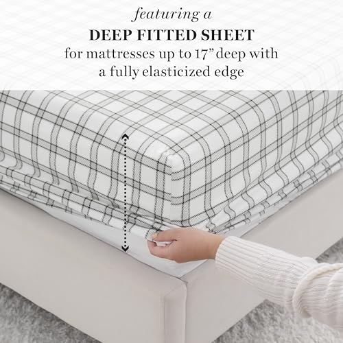 Image of Martha Stewart - Flannel Sheets Queen Size, Anti-Pilling & Wrinkle Resistant Cotton, Touchably Soft for All-Season Comfort - Bed Sheets with Matching Pillowcases & Fitted Sheet (Holiday Windowpane)