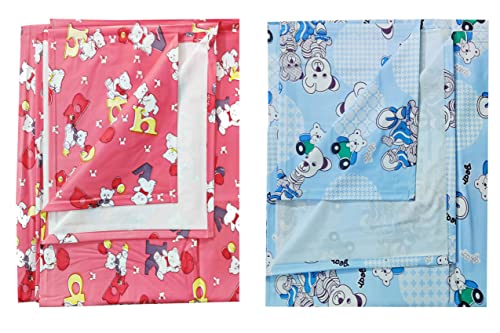 Image of EcoSoft Plastic Sheet,PVC Sheet for Kids,Rubber Sheet for Babies,Bed Wetting Protector(90 x 135 cm) (Alphabet Pink & Bear Blue)