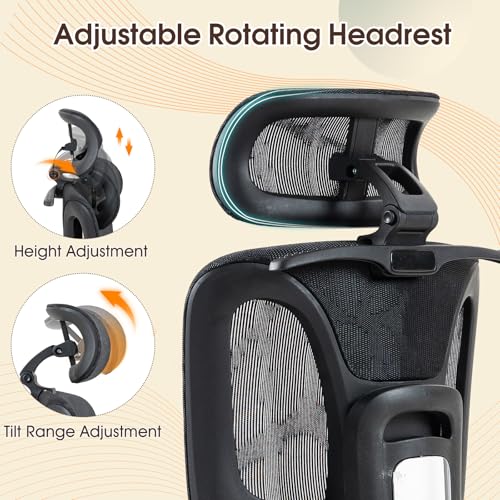 Image of ECOTOUGE Ergonomic Office Chair with Footrest, High Back Mesh Computer Chair with Adjustable Lumbar Support, Rolling Swivel Desk Chair for Home Office, Gaming Chair with Headrest and Wheels, Black