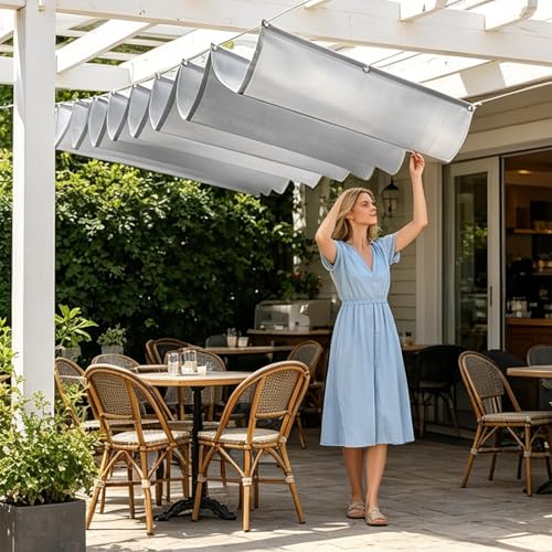 Voile d'ombrage rétractable imperméable au design ondulé pour terrasse