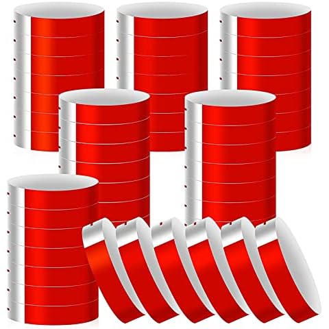 Paper Wristbands 600 Pack Waterproof Red Neon Wrist Bands Easy to Write Hand Wrist Bands for Events, IKAYAS Lightweight Identification Colored Wristbands for Party Concert Bar Entrance Admission Cover