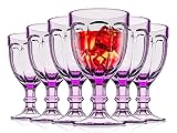 OMITA Vintage Octagon Design Goblet Wine Glasses Set of 6-10.2 oz. - Perfect for Iced Tea, Beverages