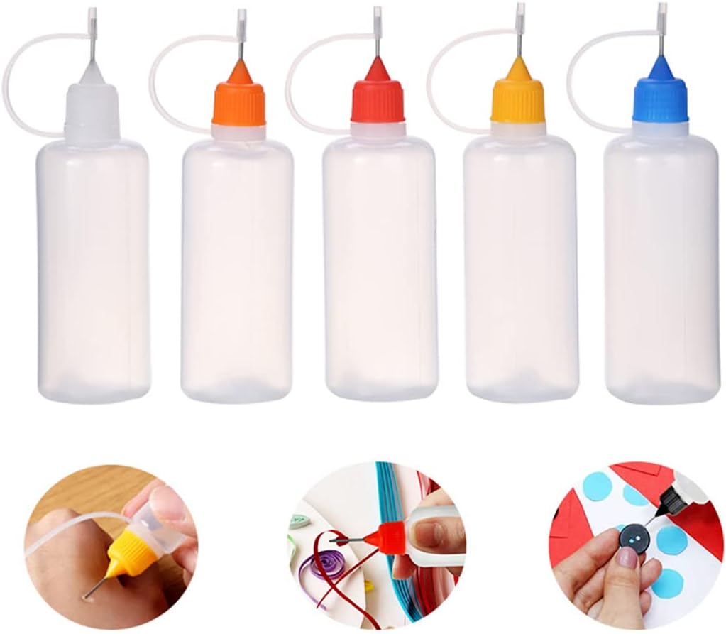 50ml Empty Glue Bottle, Plastic Applicator Bottles with Needle Tip Caps for Glue, Liquid, Oil, DIY Craft, Acrylic Painting (Multicolor - 5pcs)