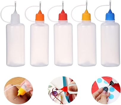SKYPRO 3ml Empty Glue Bottle, Plastic Applicator Bottles with Needle Tip Caps for Glue, Liquid, Oil, DIY Craft, Acrylic Painting Multicolor - 5pcs