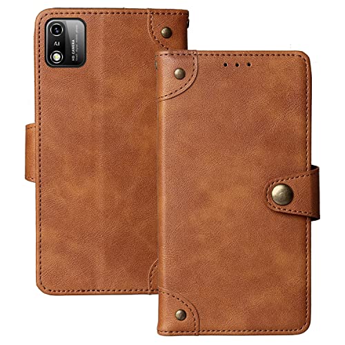 Cuson Flip Brun Retro Veritable Cuir Housse Magnétique Téléphone Coque pour Logicom Le Flow 6.26' Étui Cas Couverture Protecteur Case Portefeuille Cover