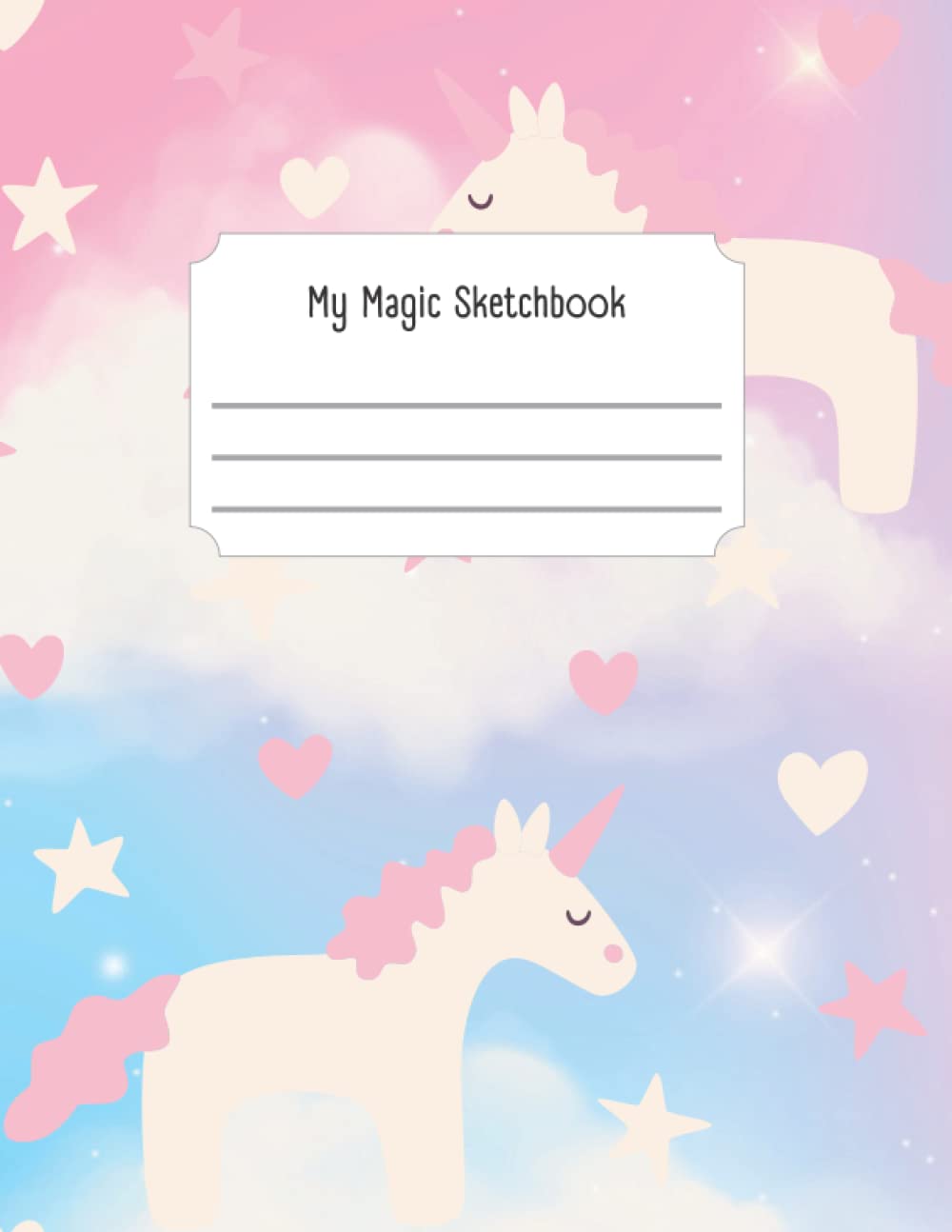 Sketchbook and colorbook: Cute White Unicorn On Pink Effect Background, Large Blank Sketchbook For Girls, 150 Pages, 8.5" x 11", For Drawing, ... ... Coloring (Kids Drawing and coloring Books)