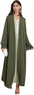 عباية باكمام واسعة وتفاصيل بليس للنساء من ستايلي، لون زيتي
