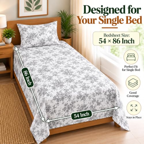 Image of Cottington Lane Cotton Single Bedsheet 68x90 Inch, Grey Bloom Elegance