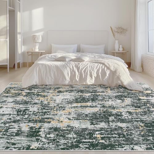 Area Rugs 5x7 Living Room: Washable Rug Modern Abstract Rugs Soft Non Slip Neutral Rug Stain Resistant Indoor Carpet for Bedroom Kitchen Dining Room Nursery Home Office Rugs(Black Grey Gold,5'x7') - image 3