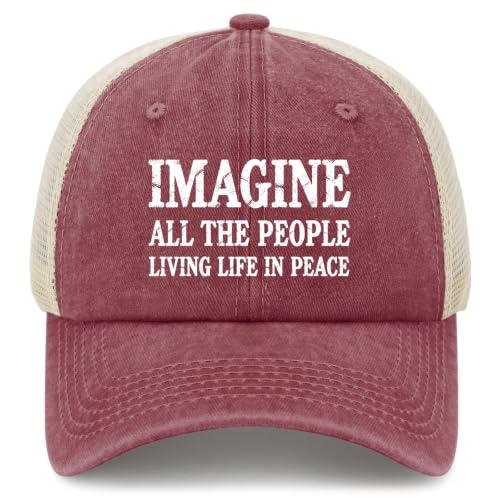 Imagines All THE Peoples, Living-Life in Peace Hats for Men classic Washed