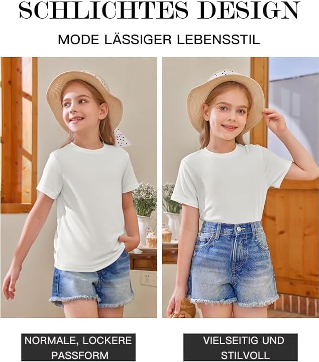 Haloumoning Girls Short Sleeve T Shirts Kids Summer Tops Crewneck Tees 5-14 Years, White, 10-12 Years — view 3