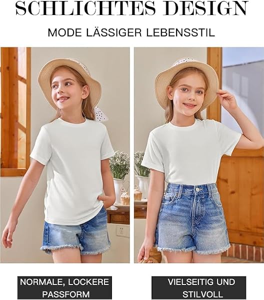 Haloumoning Girls Short Sleeve T Shirts Kids Summer Tops Crewneck Tees 5-14 Years, White, 9-10 Years - 3