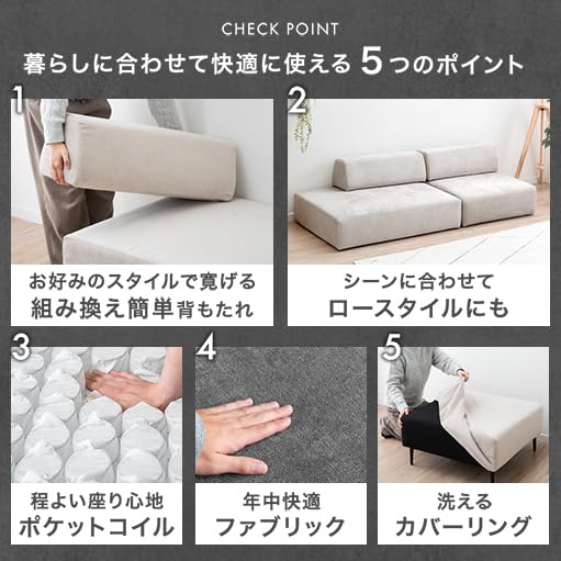 Amazon｜タンスのゲン ソファー ユニットソファ 幅75cm 1人掛け 洗える