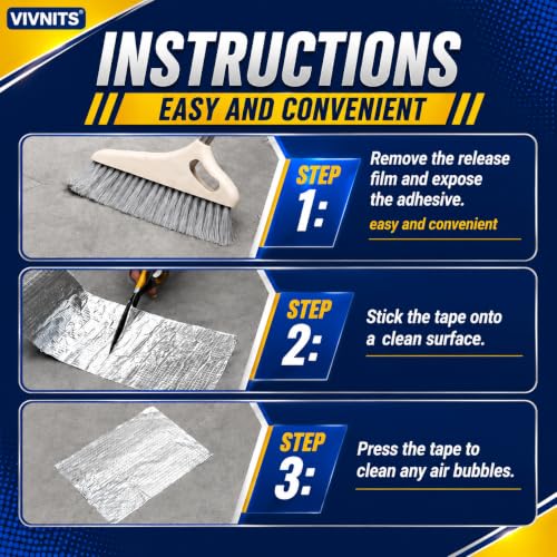 Image of VIVNITS Waterproof Butyl Aluminium Foil Tape for Roof Leakage, Heavy Duty Self Adhesive Waterproof Sealing Tape for Water Tank, Wall, Pipe, Terrace Crack Repair, Duct & Water Leakage Solution, Silver