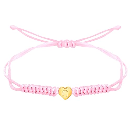 Vista 20 de Dainty Gold Heart Love Charm Initial Bracelet Black Pink Red String Rope Letter Bracelet for Girls Boys Women Men Christmas Gift (Red, J)