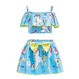 lito angels - costume da bagno unicorno per bambine, 2 pezzi tankini blu, taglia 8-9 anni