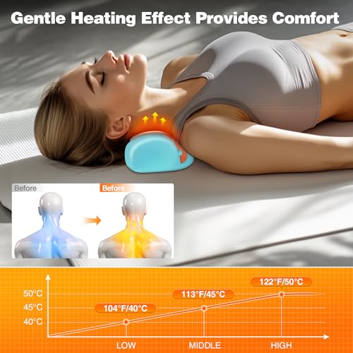 heated neck pillow red light therapy for neck pain relief portable neck stretcher pillow with heating pad shoulder relaxer for muscle relax tension relief