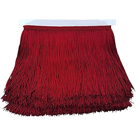 Lauthen.S 10 Yards of 6" Chainette Fringe Trim Tassel Sewing Trim for DIY Craft Latin Dress Lamp Shade Decoration Dark Red Cover
