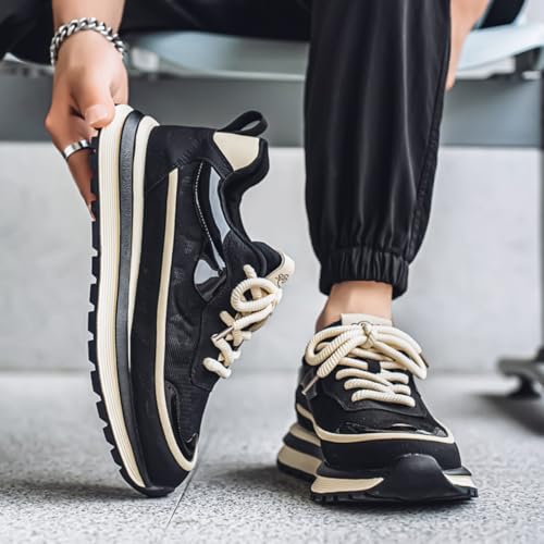 Men's Fashion Lace-up Suede Lrather Platform Sneaker Casual Non Slip Stylish Tennis Running Retro Classic Trainers Walking Sneakers3